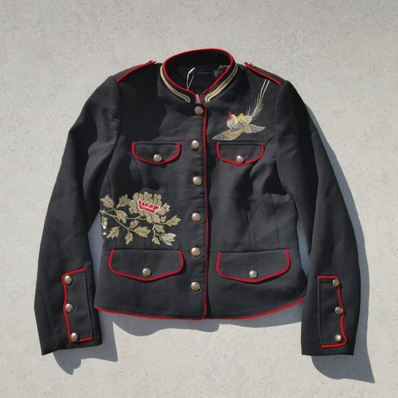 NWT Zara Trafaluc Military Style Embroidered Mandarin collar Blazer. M - Picture 4 of 14